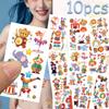 10sheets Cartoon Circus Animals Clown Tattoo Stickers For Hand Arm Body Temporary Waterproof Tattoo Stickers Kids Creative Gifts