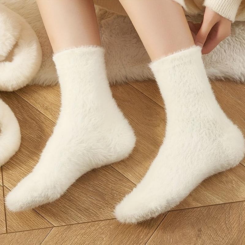 

Women S Super Soft Plush Socks - Comfortable Medium Tube, Solid Color Warm and Cozy, Machine Washable, Perfect for Fall/Winter, Cozy Socks белый