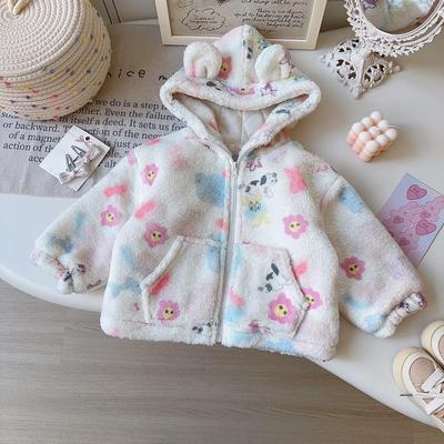 Mädchen Niedlicher Print Kapuzen Fuzzy Wintermantel BWB011