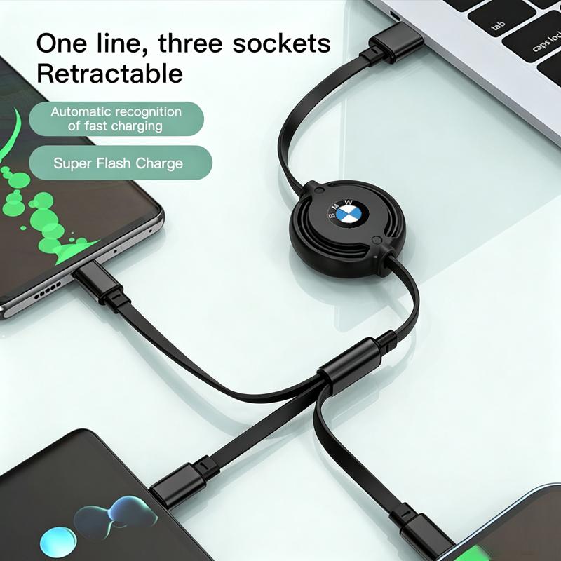 3 In 1 Car Phone Charging Cable Micro USB Fast Charging For BMW M Performance F30 F10 E90 F20 E46 E60 E70 E39 E36 E87 Keychain WQ1
