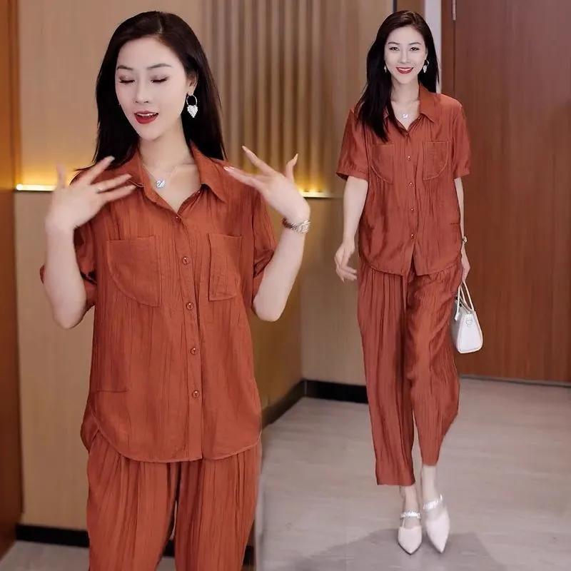 Plus Size 5XL Spring and Summer Suit Polo Shirt Temperament Loose Mother Wear Short Sleeved Fashion Harem Pants Two-piece Suit