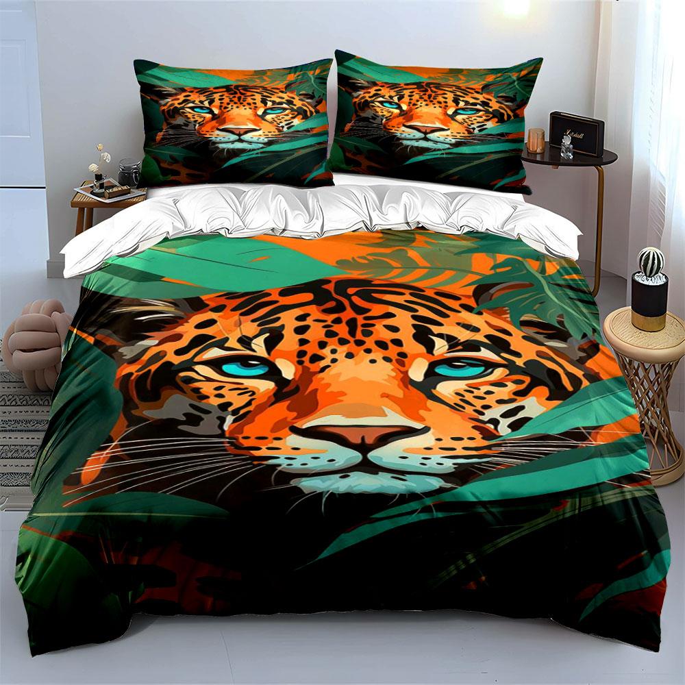 Leopard Face with Foliage. Bedding Sets Duvet Cover Sets Duvet Covers Pillowcases(1*Duvet Cover 2*Pillowcases Without Duvet Insert)