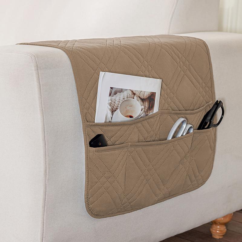 1Pc Solid Color Sofa Armrest Covers With Storage Bag Washable Non-Slip Couch Arm Protector Armchair Slipcovers For Living Room