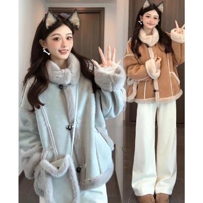 Winter Women Faux Suede Fur Coat Short Loose Korean Thick Jacket Outerwear Without Bag