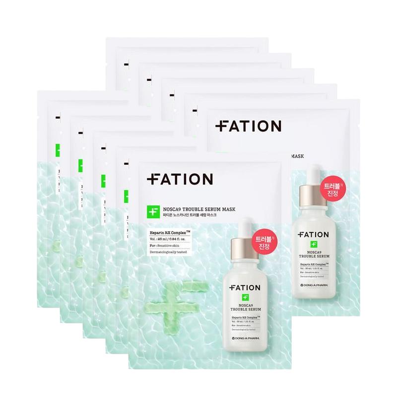 FATION Nosca9 Trouble Serum Mask Pack Soothing & Acne Care Sheet Mask 10 Sheets