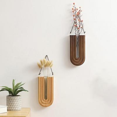 Pastoral Stable Wall-mounted Hydroponic Vase Handmade Durable Wood Frame Vase Craft Plant Holder Pendant Living Room