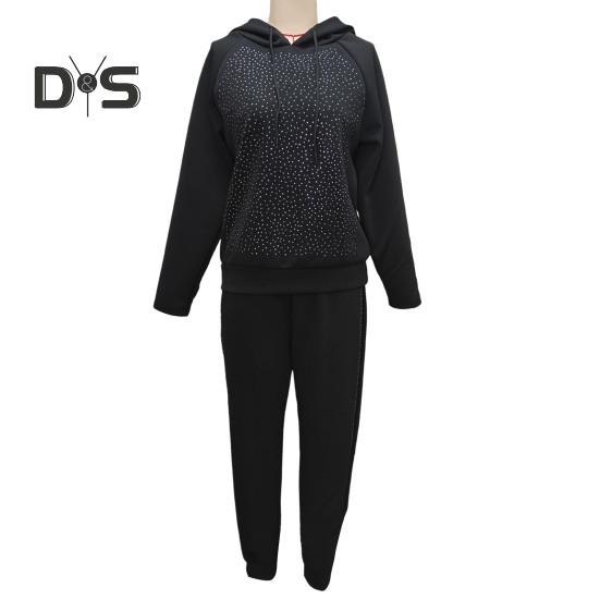2 Teile/satz Frauen Hoodie Hosen Anzug Strass Dekor Lange Ärmel Patchwork Sport Sweatshirt Elastische Taille Hose Fitness Outfit Herbst Frühling Trainingsanzug