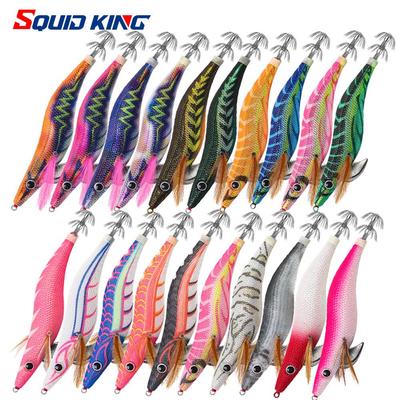 SQUID KING Svítící dřevěná kreveta Chobotnicový háček - Velikosti 2.5, 3.0, 3.5 s olověnou hlavičkou pro rychlý proud a chrastítkem pro hlubokou vodu.