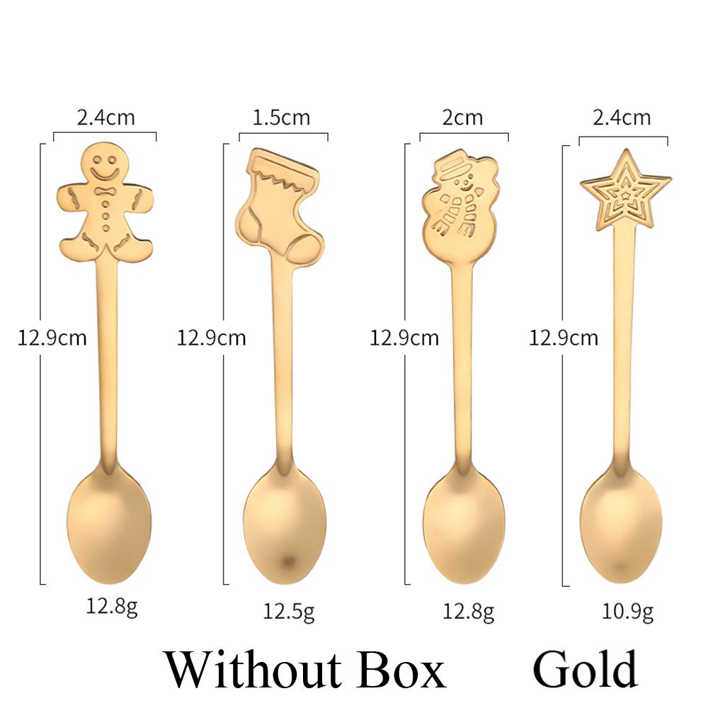 4pcs/set Stainless Steel Christmas Tableware Coffee Spoons Ice Cream Desserts Spoon Snowman Xmas Tree Kids Drinking Tea Scoops