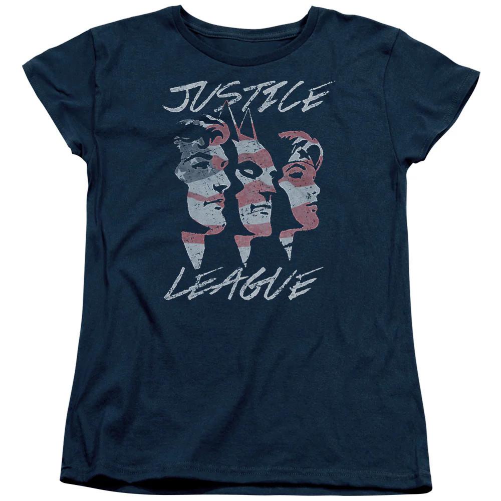 

Justice League Justice for America Womens T Shirt Navy Blue Blue 4XL