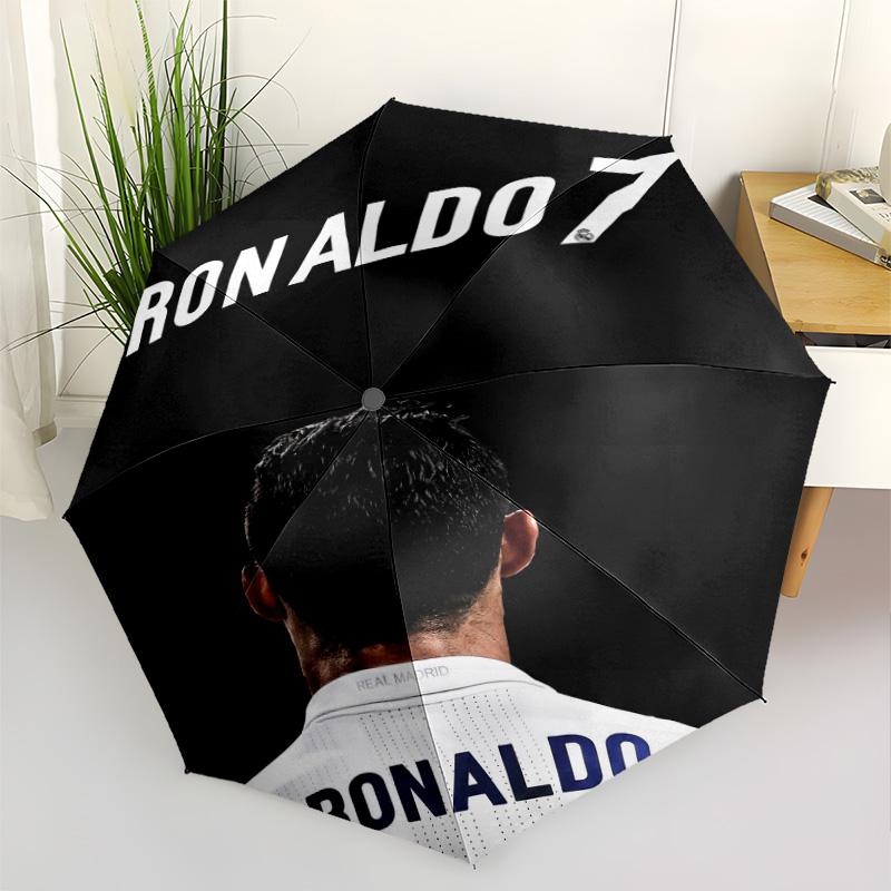 Cr7 Football Legend Compact Travel Automatic Umbrella Compact 8-Rib Lightweight Sturdy Construction All-Season Travel Stylish Accessory