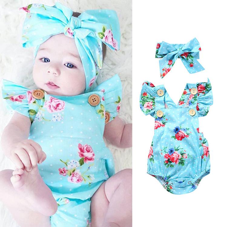 Fashion Sweet Newborn Baby Girl Romper Bodysuit Jumpsuit Clothes Outfits 2PCS Set 0-24M