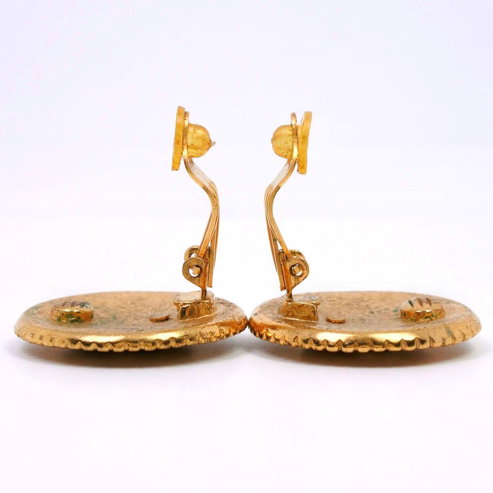 Chanel Earring COCO Mark Plated Gold/Colored Stone 27.8g Women Used