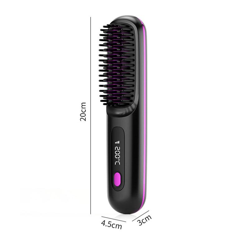 Wireless Hair Straightener Brush 2-in-1 Curling & Straightening Ionic Technology Fast Heating Portable Styler with LCD Display