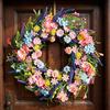 Spring Wreath for Front Door Artificial Floral Wreath with Eucalyptus Leaf Lavender Wildflowers for Easter Indoor Outdoor Home Farmhouse Wall Decor