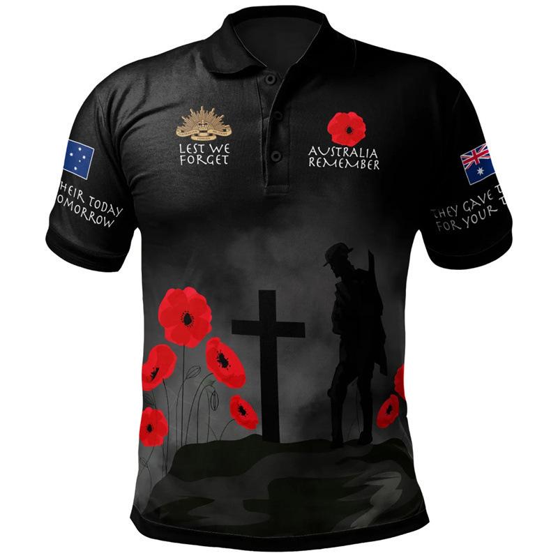 Anzac Day Men's Polo Shirt - Short Sleeve Lapel Golf Tee 2025