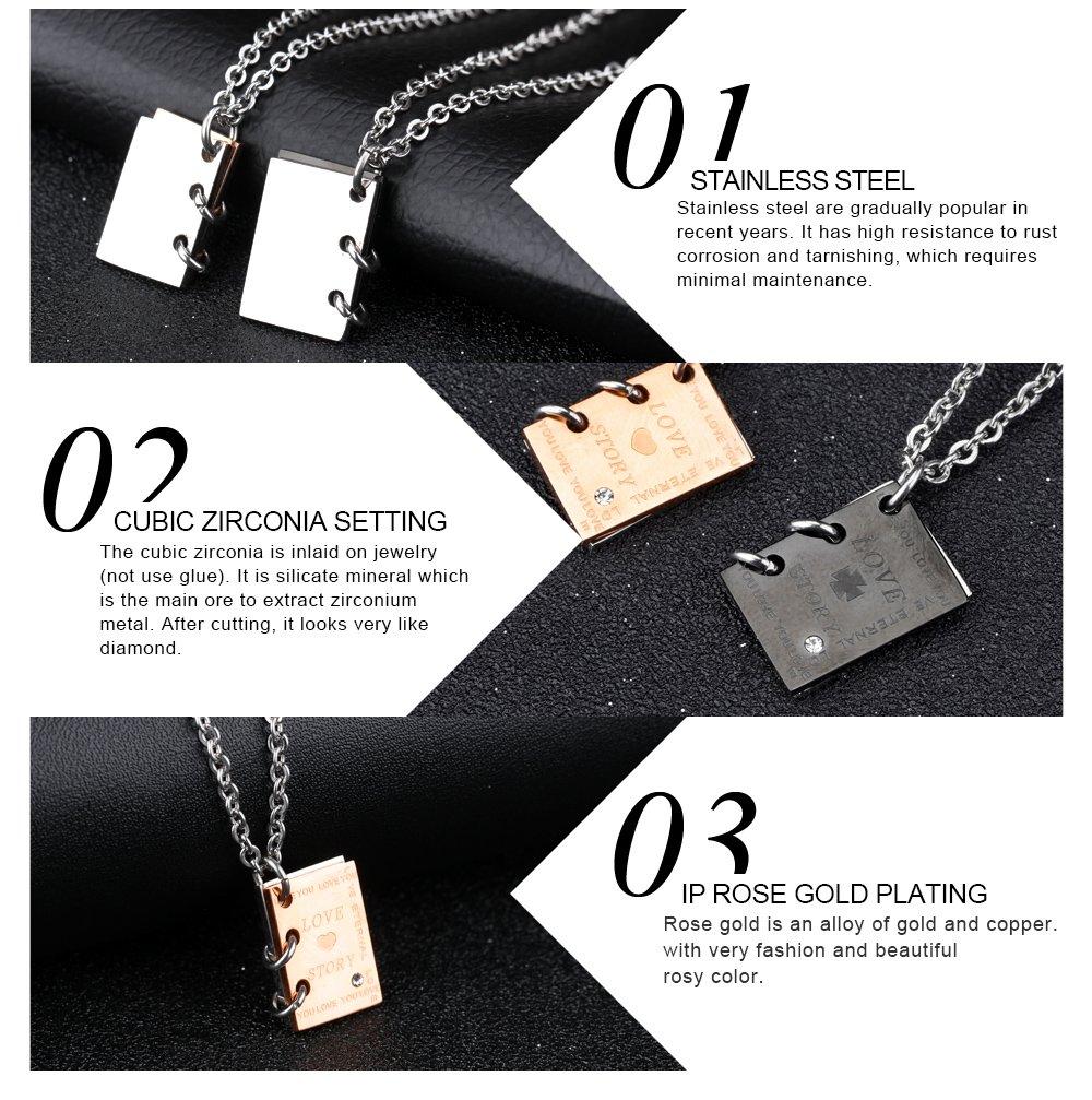 Eternal Love Pair Necklace Popular Brand Pink Gold 18K Genuine Pendant Stainless Steel Love Engraved Love Story [Rockyu] Women's