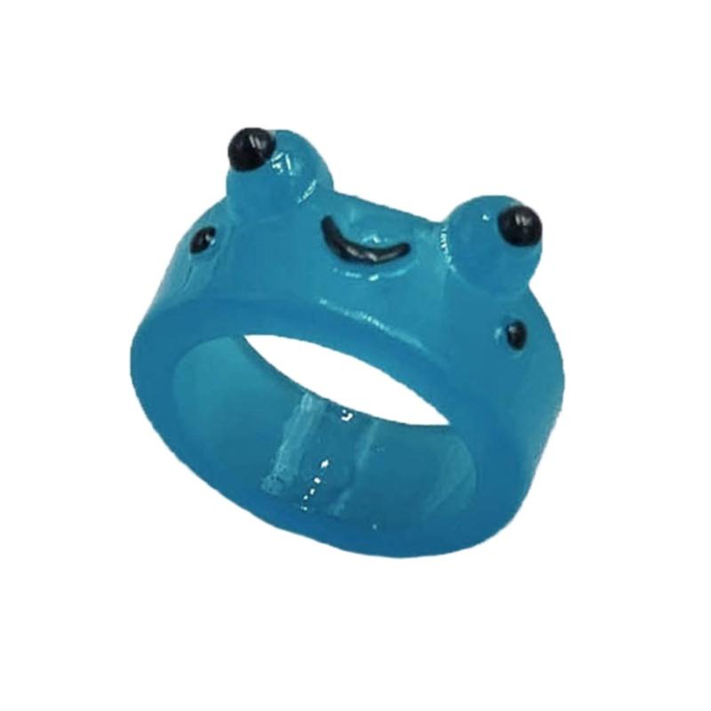 Cute Luminous Frog Resin Ring Colorful Novel Funny Animal Cartoon Finger Ring Glow In The Dark Aesthetic Rings for Girls