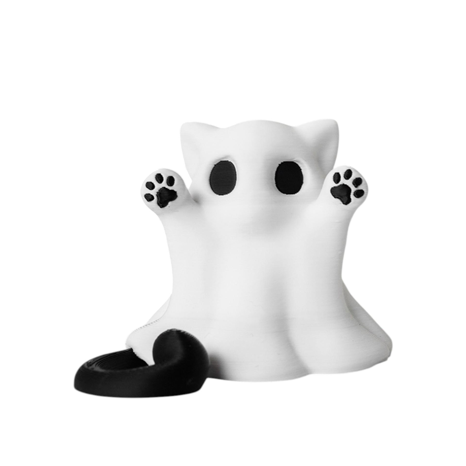 3D Printed Cute Ghost Cat Desktop Ornament - Creative Trendy Party Toy Craft White