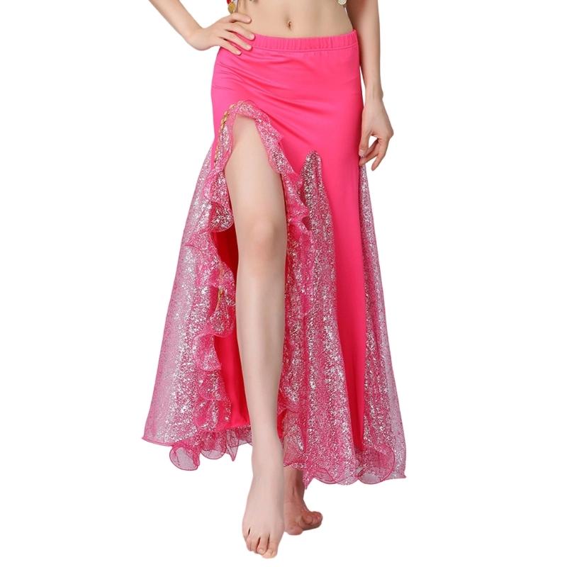 Belly Dance Skirt Sequins Slit Tribal Bellydance Skirts Belly Dancer Costumes for Women Carnival Outfit Dancing Skirt