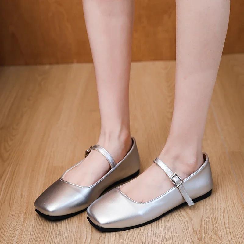 Fashion 2024 Hot Sale Women's Shoes Mary Janes Women's Flats Shallow Daily Flats Women Square Toe Buckle Strap Soft Bottom Shoes Female