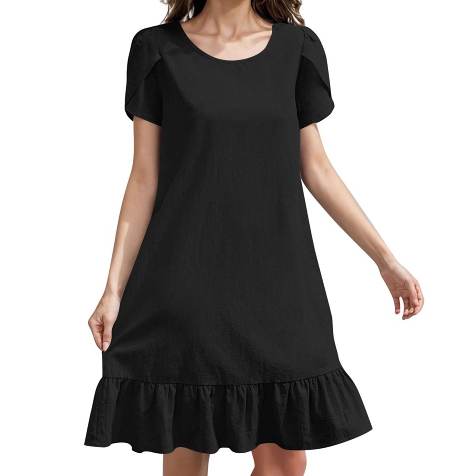 

Женские повседневные свободные модные безрукавные хлопковые льняные однотонные пляжные платья с V-образным вырезом XXL чёрный