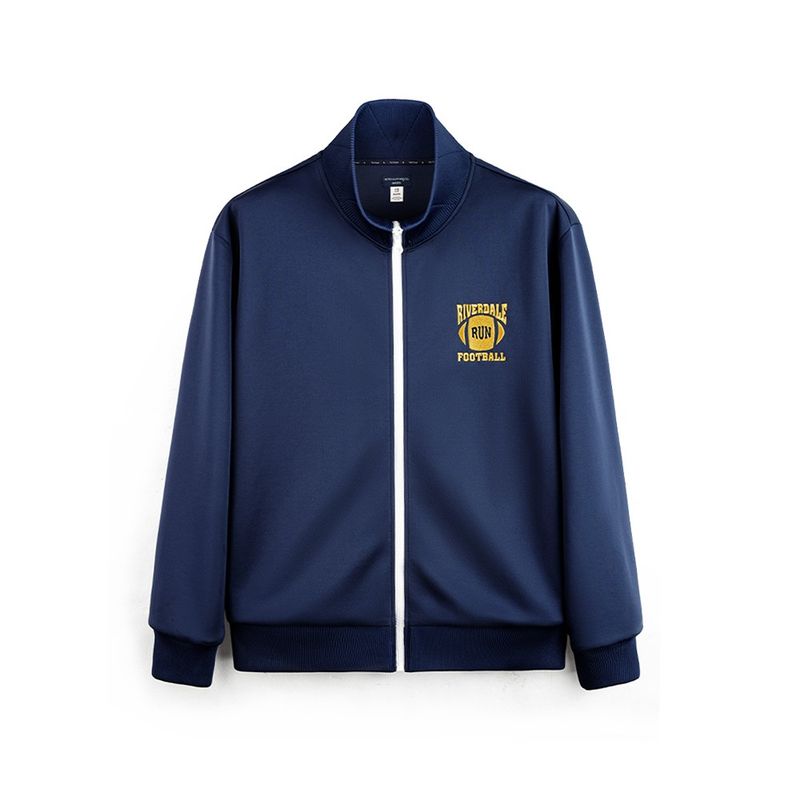 

Madden Parka American Retro Air Layer Embroider Sports Jacket Stand Collar Contrast Color Loose Cardigan Coat Men s Autumn Navy Blue 2XL