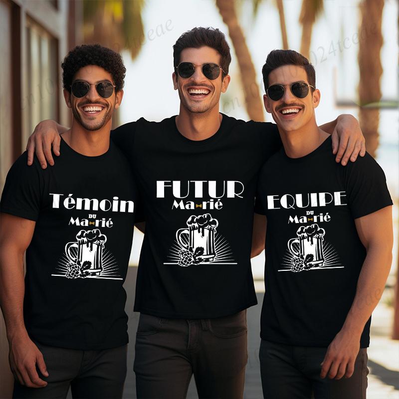 Fashion Single Farewell Tops French Boyfriend Bachelor Party T-shirts Evg Future Team Groom Man Shirt Wedding Father's Day Tees