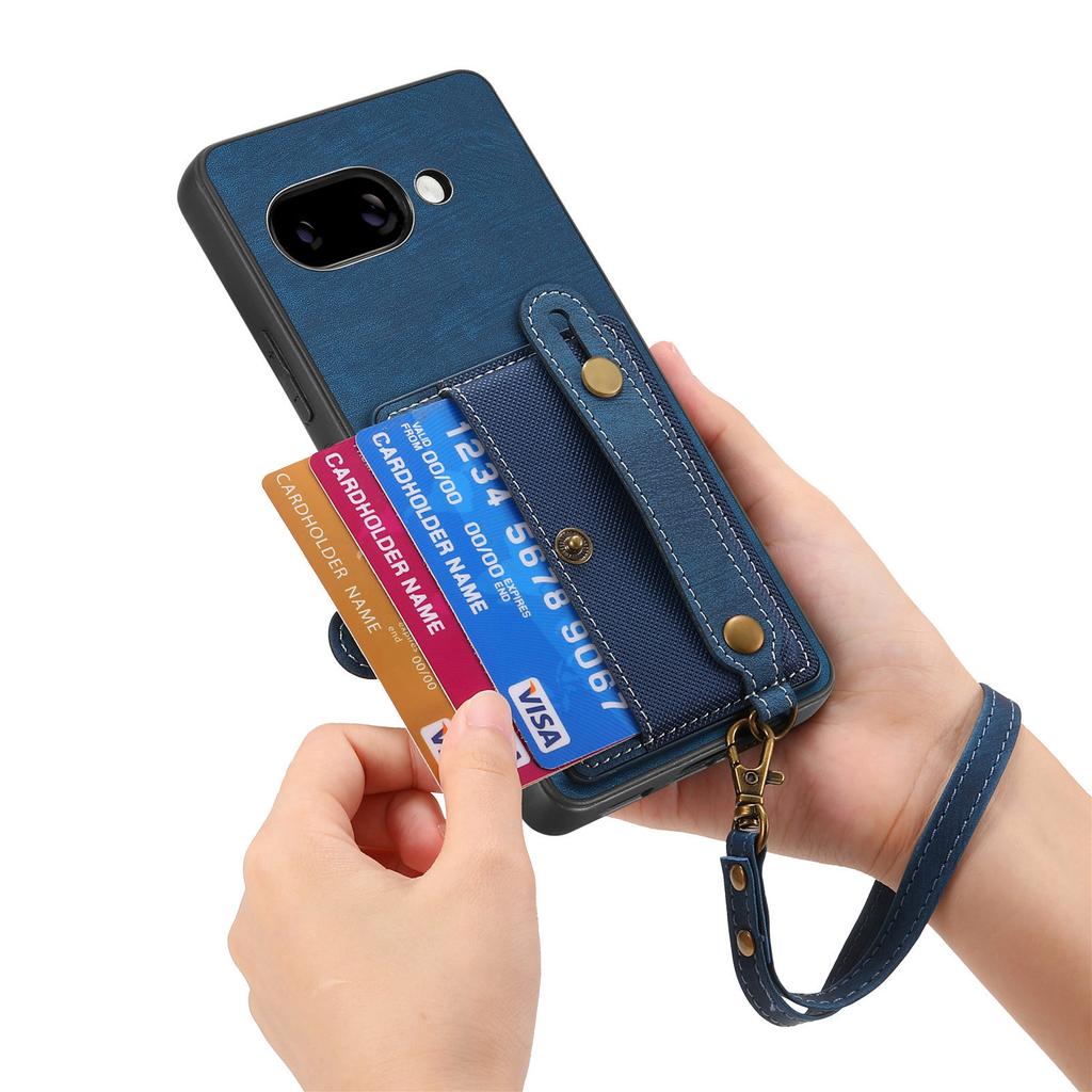 Für Google Pixel 9a Retro PU Leder Rückseite mit Kartenhalter und Armband-Ständer