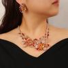 Beautiful Luxury 2 Pcs Cubic Zircon  Flower Necklace Earrings Set Women Wedding Party Jewelry Set CN11573