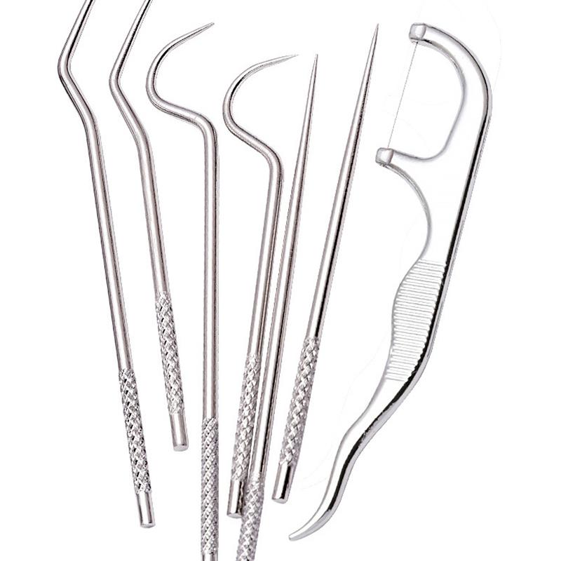 8-teiliges tragbares Edelstahl-Metall-Zahnstocherbeutel-Set, wiederverwendbar, mit Haltern