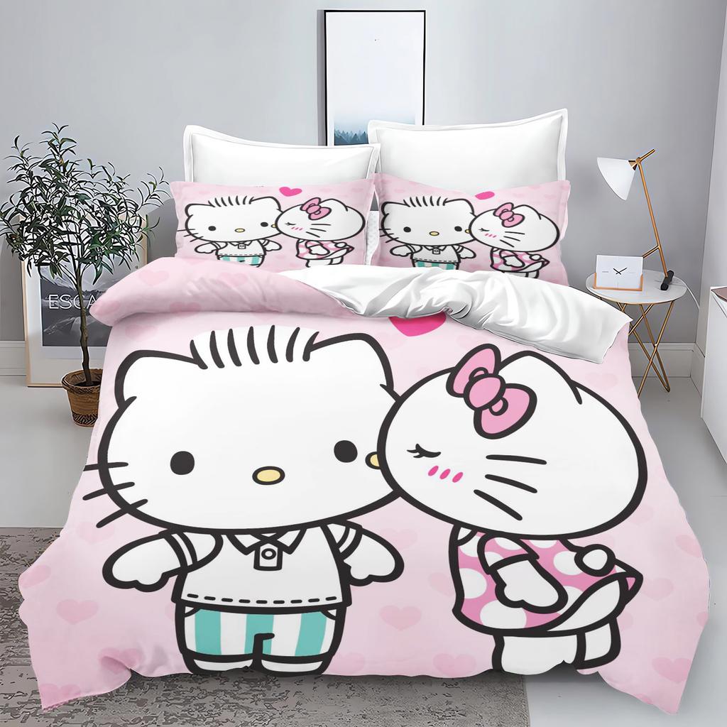 Hello Kitty Comforter Sets Bedding Set Duvet Cover King Size Queen Twin 3D Children'S Bedding Set 3-Piece 1 Quilt Cover