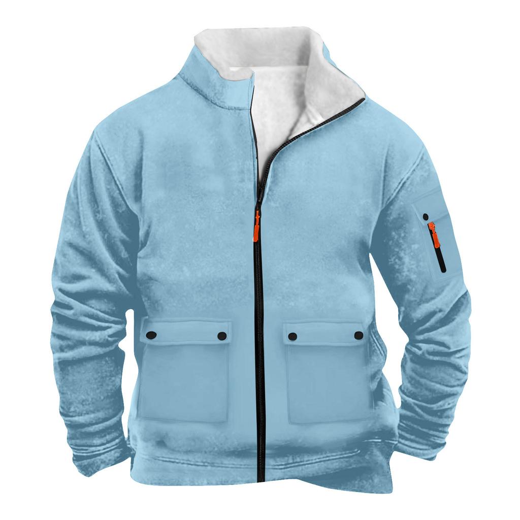 Men's Solid Color Zipper Pocket Zipper Sweatshirt Jacket Men's Sports Large Size Casual Sweatshirt Jacket