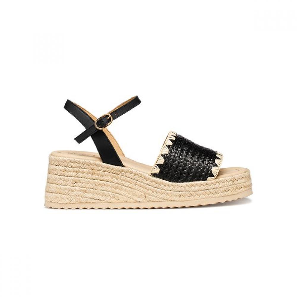 Geox Women Comfort Espadrilles Wedge Heel Sandals Almeria Black 8gx1ka6m1d 35(225)