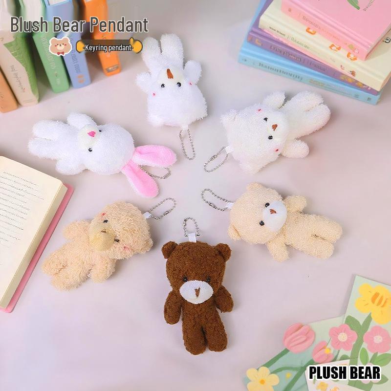 Cute Blush Teddy Bear Onesie Keychain & Rabbit Doll Plush Charm