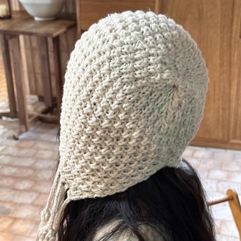 Women's Red Ethnic Tassel Hat - Winter Handmade Knitted Wool, Small-Face Retro Fashion
