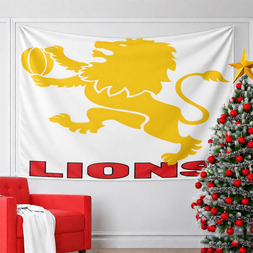 Yellow Lion Emblem with Rugby Ball Pattern Wall Hanging Tapestry Decorative Tapestry Home Decor for Bedroom and Living Room