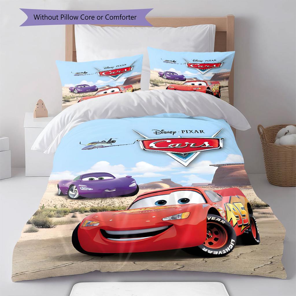 Lightning McQueen Cars 3Pcs Bedding Set for Kids, Soft Microfiber Bed Set for Boys Bedroom, Cartoon Movie Home Decor