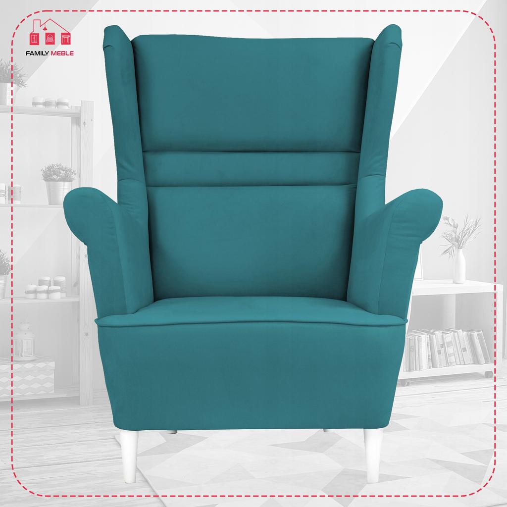 Zoja Wing Chair with Footrest Scandinavian Family Meble Turquoise Velvet