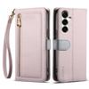 ESEBLE E11 For Samsung Galaxy S25 Case Zipper Pocket Litchi Texture Leather Phone Cover with Mirror and Wrist Strap