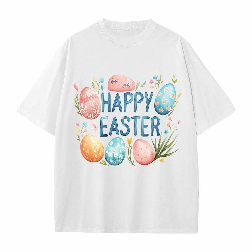 Pojkar och flickor Casual Lös Påsktryck T-shirt Rund Halsad Pullover Kortärmad Topp