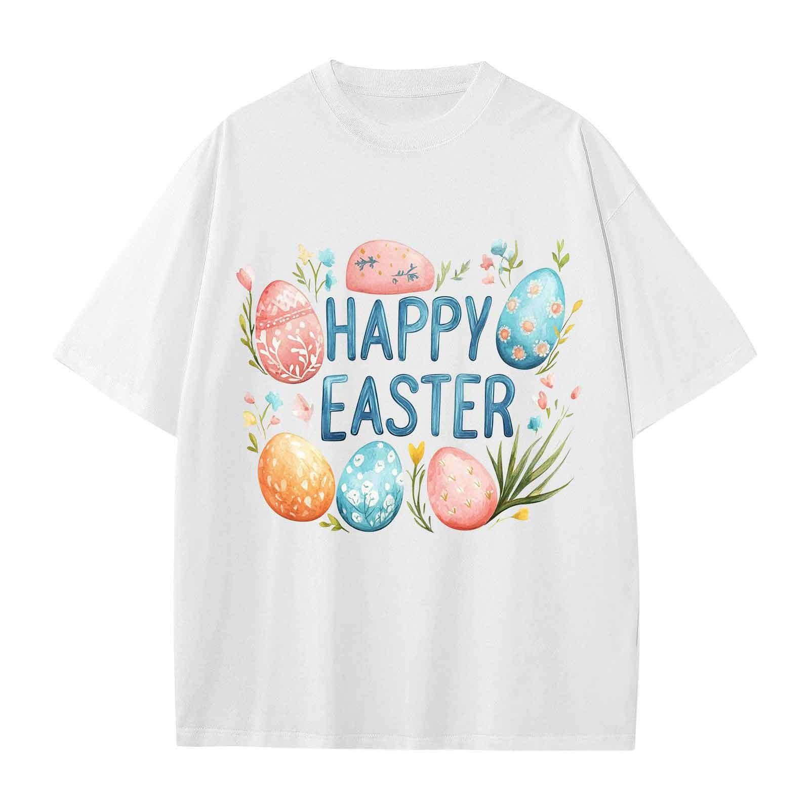 

Повседневная свободная футболка с принтом «Пасха» для мальчиков и девочек, круглый вырез, короткий рукав, свитер 120 белый