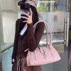 Retro Lock Shoulder Bag, Large Capacity Bost Underarm Bag Women's Fashi Versatile Handbag Solid Color Simple Commuter Bag