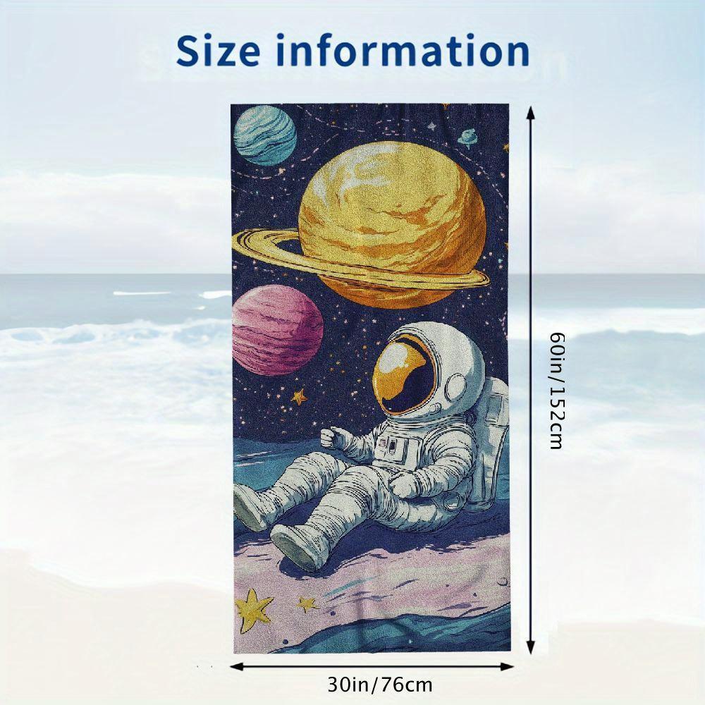 Ultra miękki ręcznik plażowy z mikrofibry z motywem kreskówkowego astronauty - Szybkoschnący, Super chłonny i Lekki do podróży, Pływania,