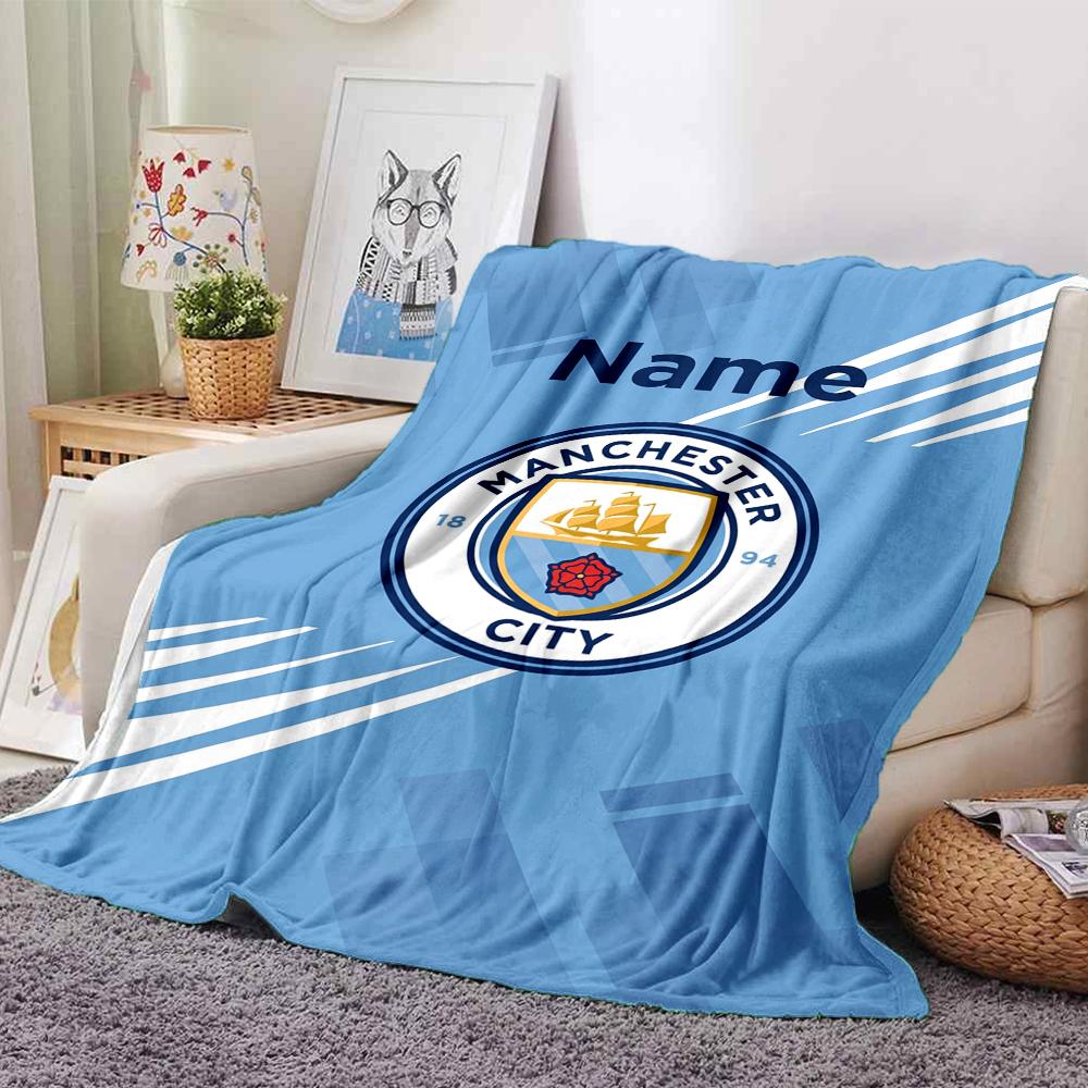 Custom Name Manchester City Theme Printed Blanket Perfect For Couch Bed Travel Outdoor Use Machine Washable Cozy Durable