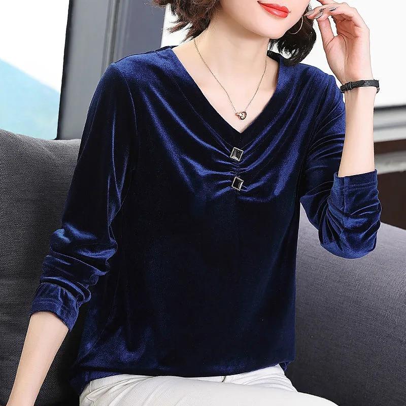 Gold Velvet Bottoming Shirt for Women Autumn and Winter New Style Long-sleeved Inner Wear