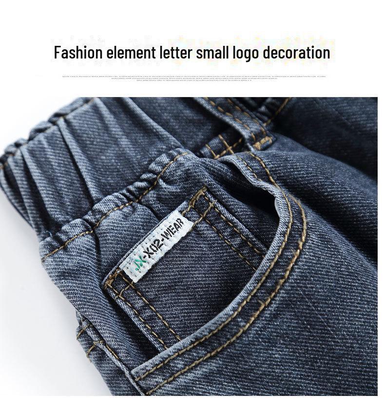 2024 Autumn/Winter High Waist Warm Loose Harem Jeans with Elastic Waist for Women