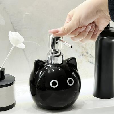 480ml Ceramic Soap Dispenser Black Cat Design Lead-free Soap Holder Cartoon Animal Design Shampoo Dispenser Bathroom Decor