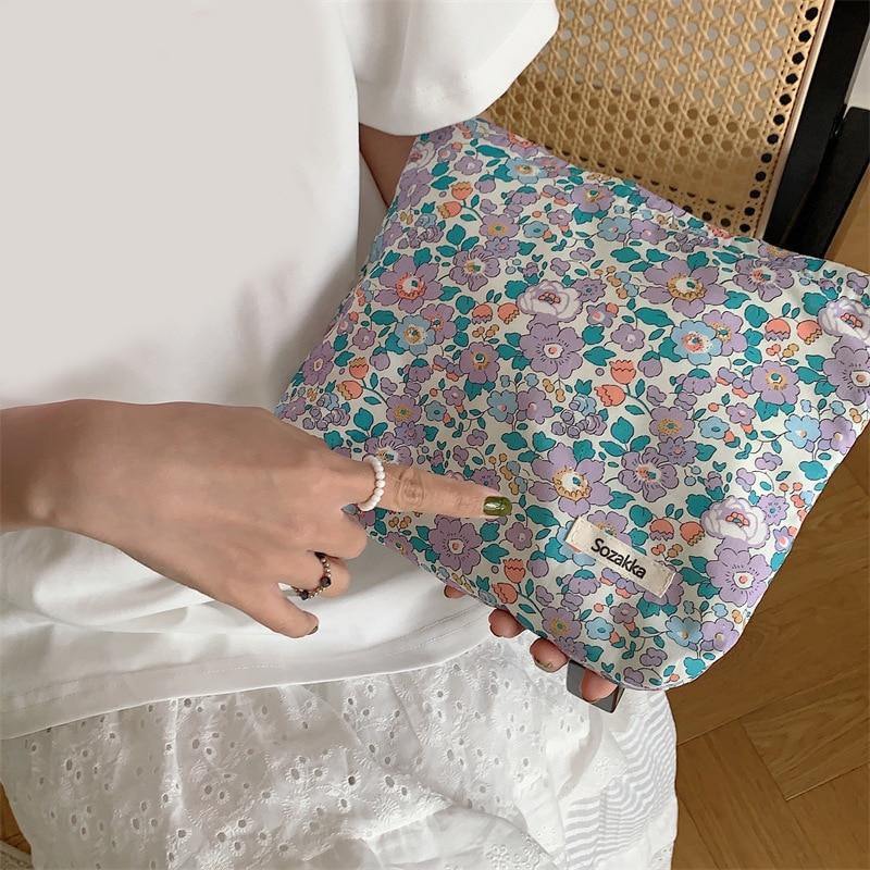 Tragbare Kosmetiktasche aus Baumwolle mit Tragegriff und großer Kapazität für Make-up-Organizer, Reißverschluss für Damen, Aufbewahrungstasche für Telefon, Lippenstift, Waschen auf Reisen