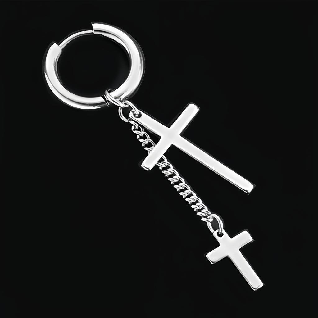 Kreuz Kette Punk Rock Männer Frauen Hip-hop Schwarzer Edelstahl Piercing Creolen Street Pop Ohrring Männlich Trendige Accessoires Schmuck